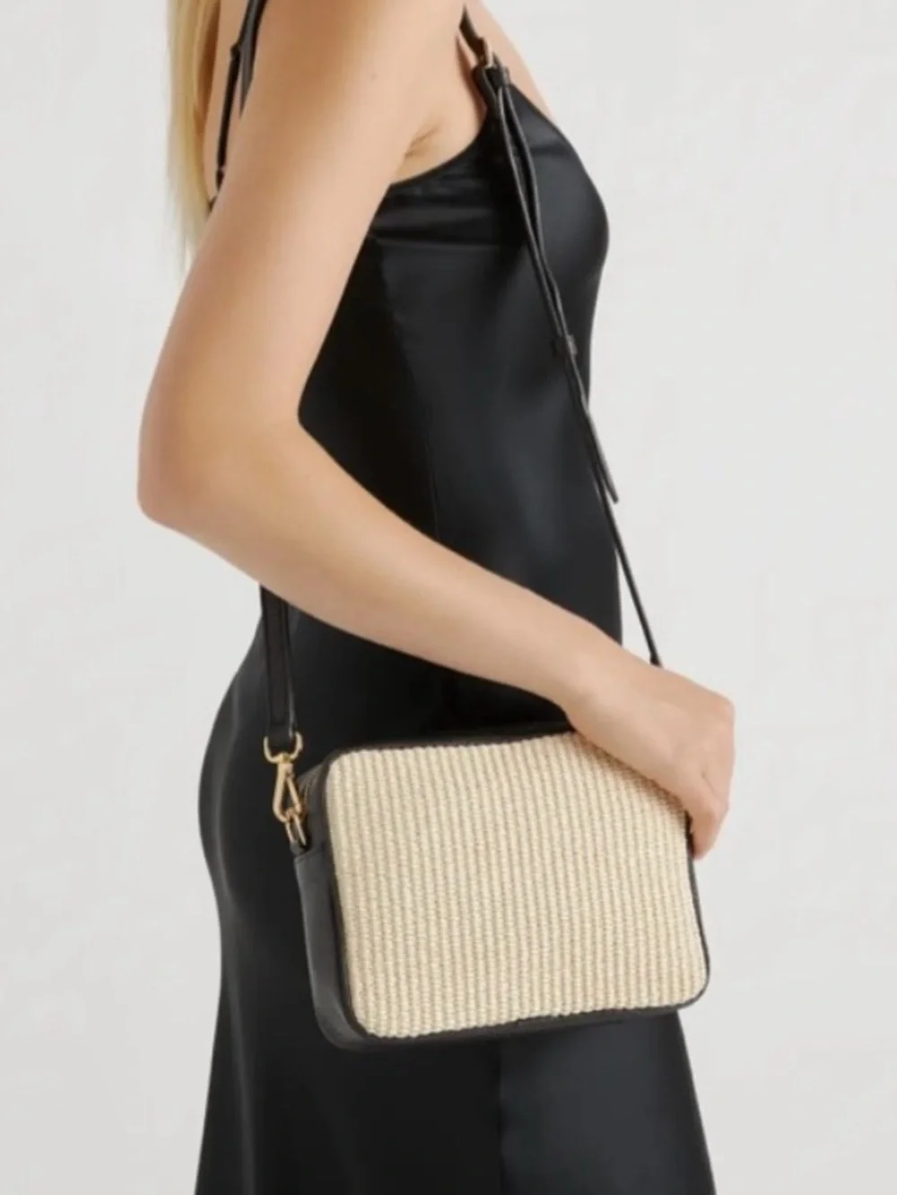 NWT Quince Italian Leather and Raffia Crossbody Bag